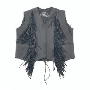 Leather King Fringe Front and Back Biker Vest 3XL Womens Black Motorcycle Riding